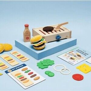 KiwiCo Kiwi Co Build-a-Burger Grill Pretend Play Wooden Toy Set New Ages 3+